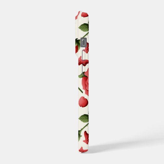 Romantic Red Rose and Botanical Bloom on Cream iPhoneケース (左側面)