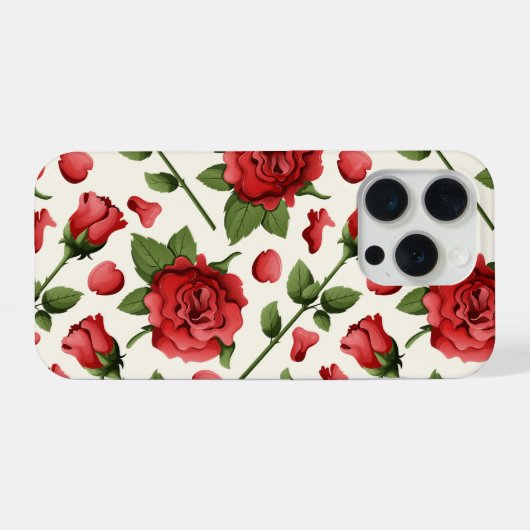 Romantic Red Rose and Botanical Bloom on Cream iPhoneケース (裏面横)