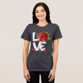 Romantic Red Rose Botanical Love Typography トライブレンドＴシャツ (正面全面)