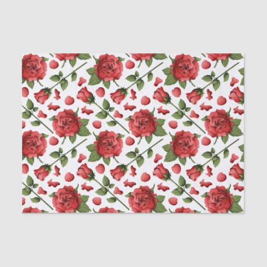 Romantic Red Rose Buds & Petals with Foliage 薄葉紙 (正面)