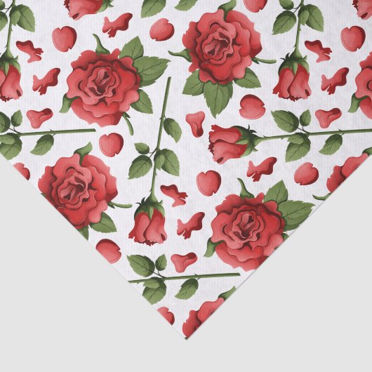 Romantic Red Rose Buds & Petals with Foliage 薄葉紙 (詳細)