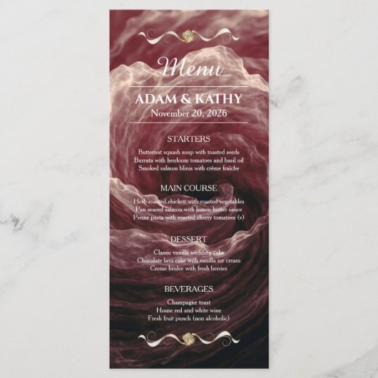 Romantic Red Rose Burgundy Wedding Menu メニュー (正面)