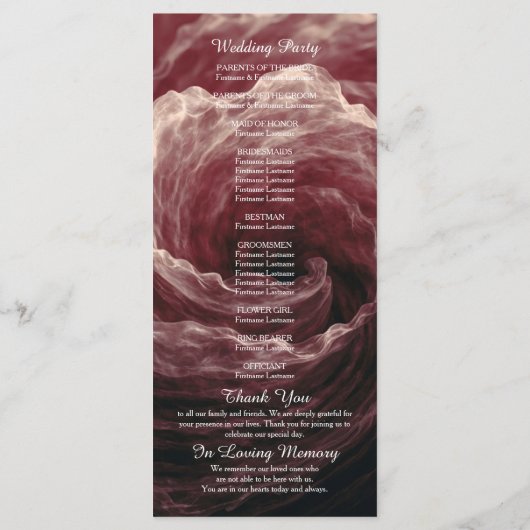 Romantic Red Rose Burgundy Wedding Program プログラム (裏面)