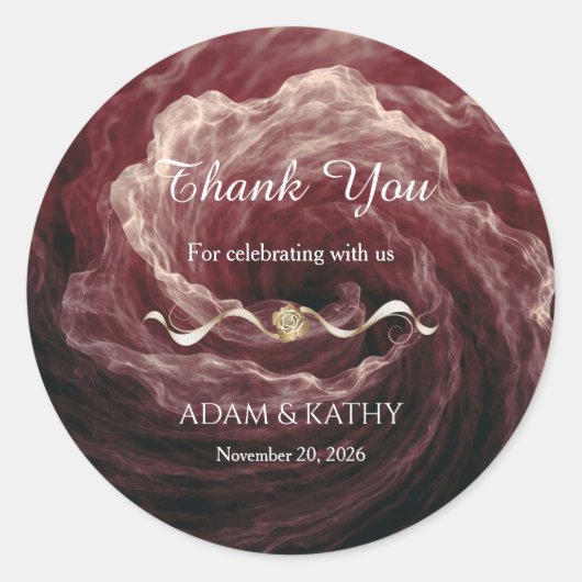 Romantic Red Rose Burgundy Wedding Sticker ラウンドシール (正面)