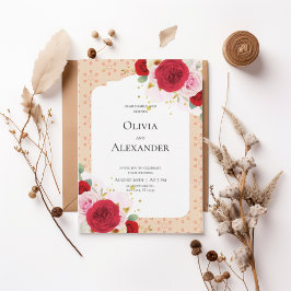 Romantic Red Rose Floral Arch Wedding Invitation 招待状
