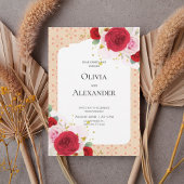 Romantic Red Rose Floral Arch Wedding Invitation 招待状
