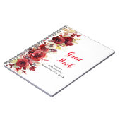 Romantic Red Rose Floral Birthday Party Guest Book ノートブック (左側)