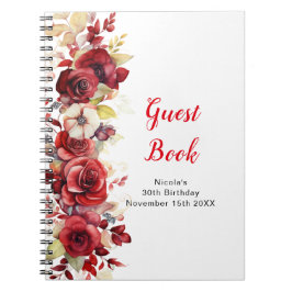 Romantic Red Rose Floral Birthday Party Guest Book ノートブック