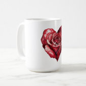 Romantic Red Rose Floral Heart コーヒーマグカップ (正面左)