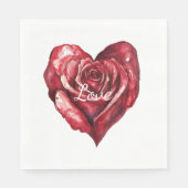 Romantic Red Rose Floral Heart Wedding スタンダードランチョンナプキン (正面)