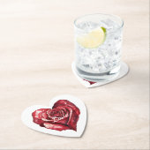 Romantic Red Rose Floral Heart Wedding ペーパーコースター (インサイチュ)