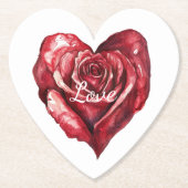 Romantic Red Rose Floral Heart Wedding ペーパーコースター (正面)
