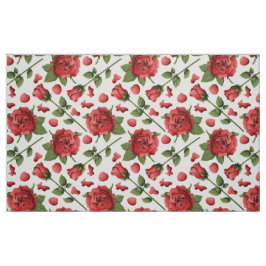 Romantic Red Rose Foliage Botanical Garden Bloom ファブリック
