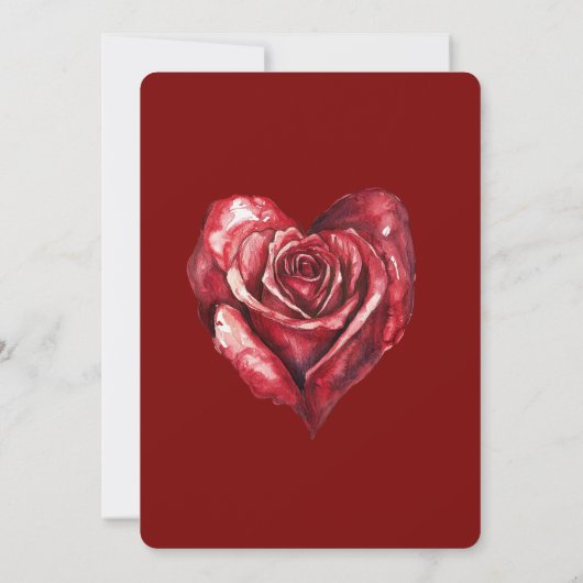 Romantic Red Rose Heart Flower Wedding 招待状 (裏面)