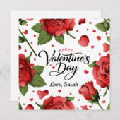 Romantic Red Rose & Hearts Frame Happy Valentine シーズンカード (正面/裏面)