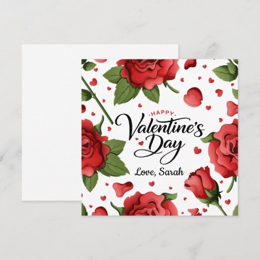 Romantic Red Rose & Hearts Frame Happy Valentine シーズンカード (正面/裏面)