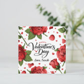 Romantic Red Rose & Hearts Frame Happy Valentine シーズンカード (スタンド正面)