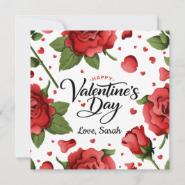 Romantic Red Rose & Hearts Frame Happy Valentine シーズンカード