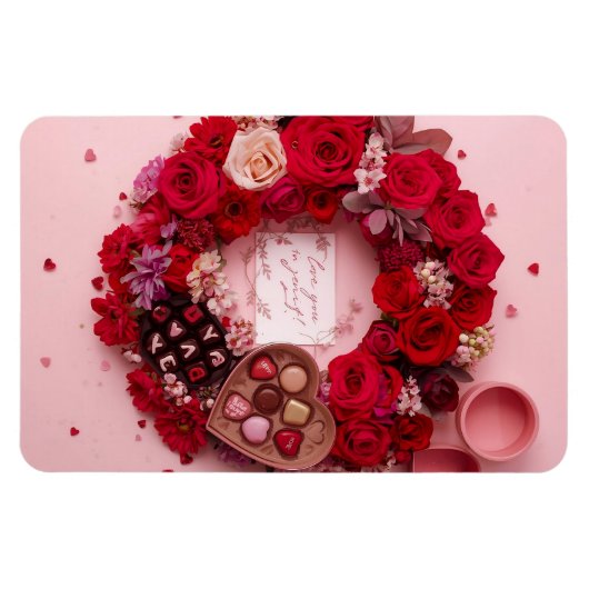 Romantic Red Rose Personalized Valentine Heart マグネット (横)