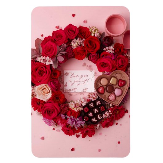 Romantic Red Rose Personalized Valentine Heart マグネット (縦)