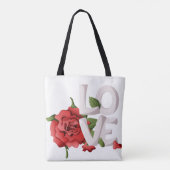 Romantic Red Rose with Bold Love Typography トートバッグ (裏面)