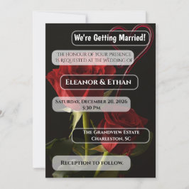 Romantic Red Roses Abstract Heart Love Wedding Inv 招待状