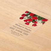 Romantic Red Roses Bouquet Wedding Invitation アクリル招待状 (レイダウン)