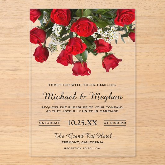 Romantic Red Roses Bouquet Wedding Invitation アクリル招待状 (正面)