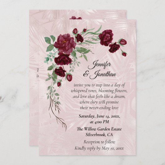 Romantic Red Roses Customizable Wedding Invitation (正面/裏面)