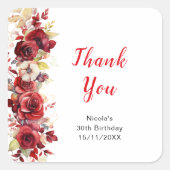 Romantic Red Roses Floral Birthday Party スクエアシール (正面)