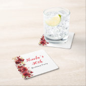 Romantic Red Roses Floral Birthday Party スクエアペーパーコースター (インサイチュ)