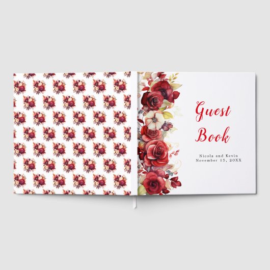 Romantic Red Roses Floral Wedding ゲストブック (全面)