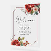Romantic Red Roses Floral Wedding Welcome アクリルサイン (傾斜)