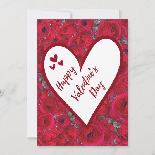 Romantic Red Roses - Red Heart Valentine's Day シーズンカード (正面)