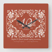 Romantic Red Rust Decade 40 Anniversary Floral スクエア壁時計 (正面)