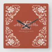 Romantic Red Rust Mr & Mrs Wedding Wall Clock スクエア壁時計 (正面)