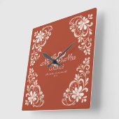 Romantic Red Rust Mr & Mrs Wedding Wall Clock スクエア壁時計 (傾斜)