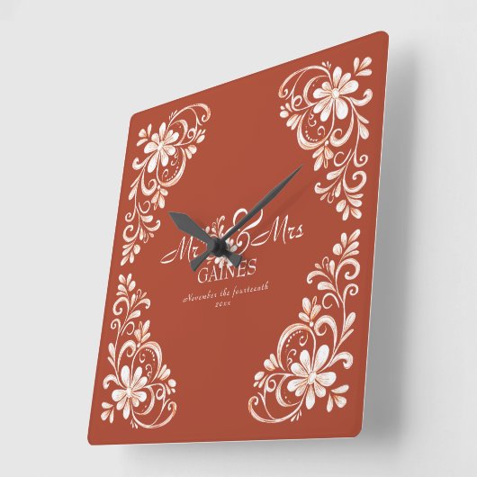 Romantic Red Rust Mr & Mrs Wedding Wall Clock スクエア壁時計 (傾斜)