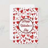 Romantic Red Valentine’s Day Card with Hearts サンキューカード (正面/裏面)
