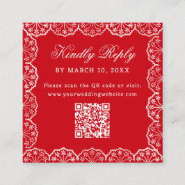 Romantic Red Vintage Lace Frame QR Code Wedding エンクロージャーカード