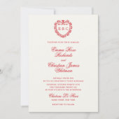 Romantic Red Vintage Monogram Crest Wedding 招待状 (正面)