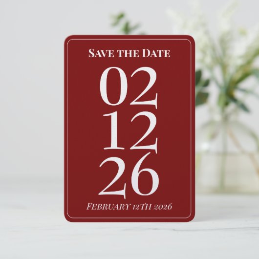 Romantic Red Wedding Save the Date Cards 招待状 (スタンド正面)