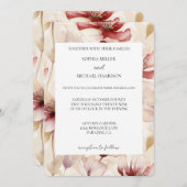 Romantic Red White Cream Floral Wedding 招待状 (正面/裏面)