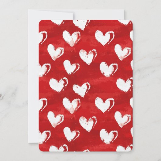 Romantic Red White Hearts Wedding 招待状 (裏面)