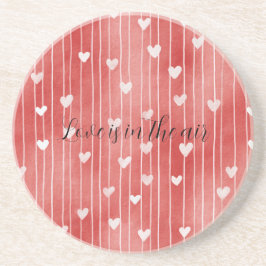 Romantic Red White Stripes Hearts Love コースター
