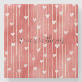 Romantic Red White Stripes Hearts Love ストーンコースター
