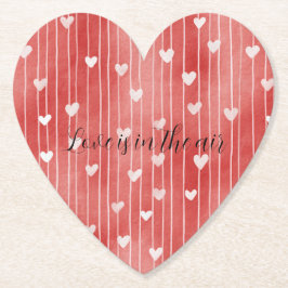 Romantic Red White Stripes Hearts Love ペーパーコースター