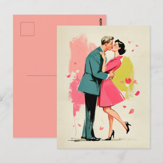 Romantic Retro Couple Kiss ポストカード (正面/裏面)