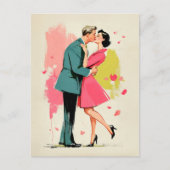Romantic Retro Couple Kiss ポストカード (正面)