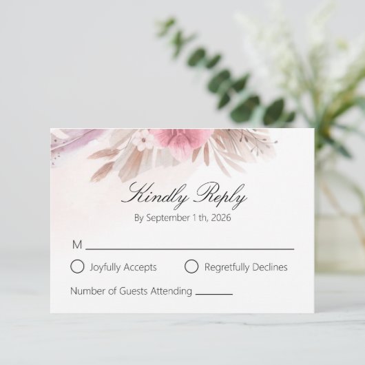 Romantic Rose and Champagne Boho Chic Wedding RSVP (スタンド正面)